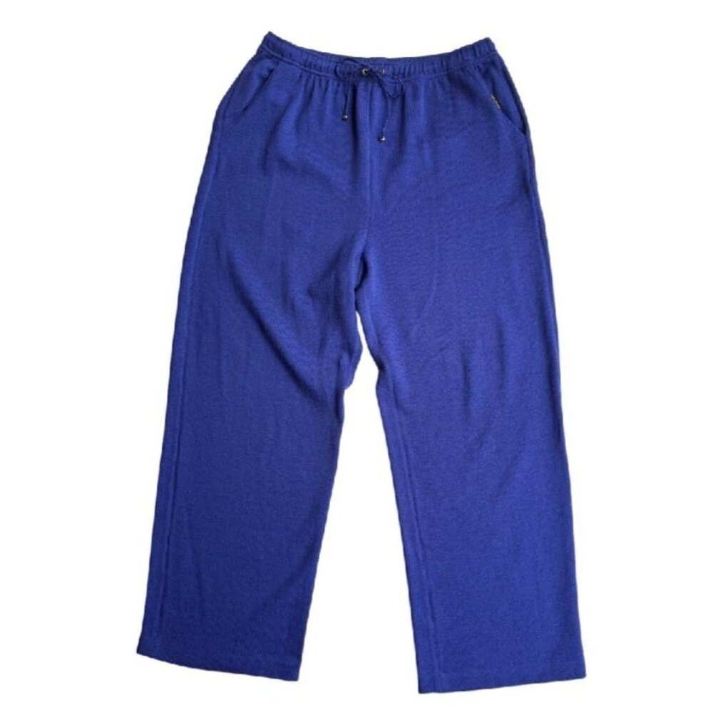 St. John Sport by Marie Gray Wool Blend Knit Pants Royal Blue Purple Undertone L